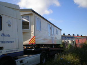 Static caravan ready for transport